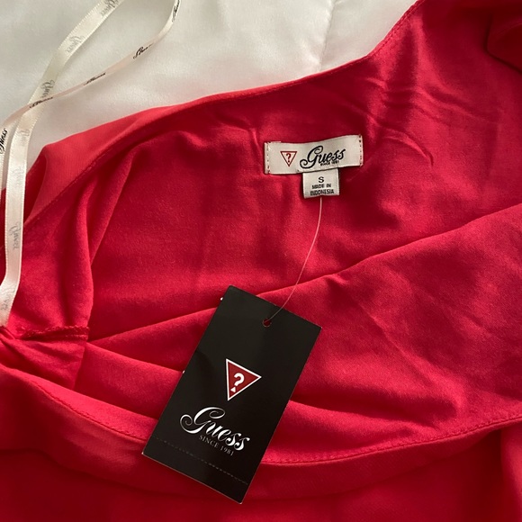 Guess one shoulder tank with chiffon overlay - Infra-red/watermelon color! NWTs - Picture 3 of 3